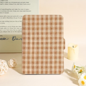 Simple Brown Grid Kindle Case For New Kindle Paperwhite 12th 7&quot;, Paperwhite 1/2/3/4, Kindle 11th 12th Gen, Unique Kobo Case, Bookish Gifts