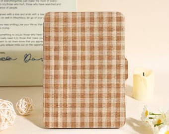 Simple Brown Grid Kindle Case For New Kindle Paperwhite 12th 7", Paperwhite 1/2/3/4, Kindle 11th 12th Gen, Unique Kobo Case, Bookish Gifts