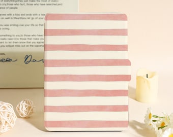 Pink & White Striped Kindle Case For Kindle Paperwhite 12th 7", Paperwhite 1/2/3/4, Kindle 11th Gen, Unique Kobo Case, For Bookish Gifts