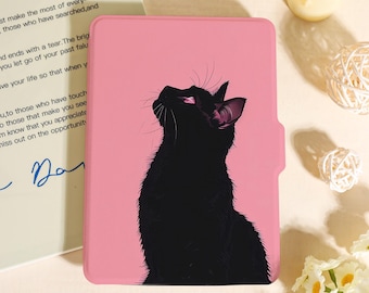 Pink Theme Elegant Black Cat Kindle Case For Kindle Paperwhite 12th 7",Paperwhite 1/2/3/4,Kindle 11th 12th Gen,Unique Kobo Case,Bookish Gift