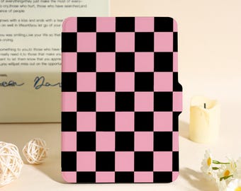 Pink Black Checkerboard Kindle Case For Kindle Paperwhite 12th 7",Paperwhite 1/2/3/4,Kindle 11th12th Gen,Kindle Colorsoft Case,Bookish Gifts