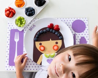 Personalized Girl Melamine Plate: Fun Food Face Plate