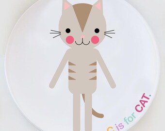 Personalized Cat Melamine Plate - Dress Up Animal Plate for Kids
