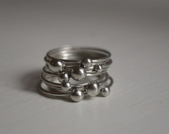 Bubbles rings set - rings set - stacked rings - Silver Stacking Rings - One of a kind