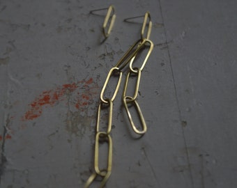 Asymmetric earrings - handmade chain - brass earrings - long earrings