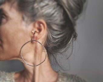 Irregular Big Hoops - Silver earrings - textured earrings