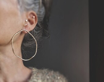 Irregular Big Hoops - brass earrings - textured earrings - silver earwire