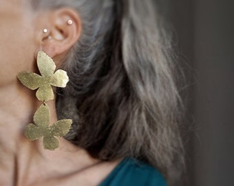 Double butterfly Brass earrings