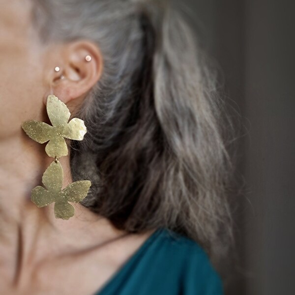 Double butterfly Brass earrings