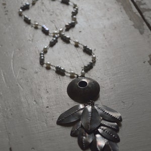 Pearls and leaf necklace long necklace One of a kind image 7