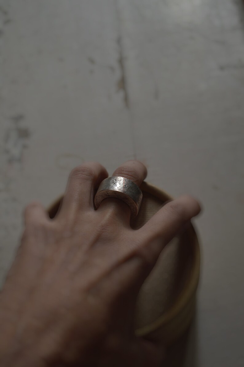 Hollow Ring big ring unisex ring copper and silver round ring organic texture ring image 7