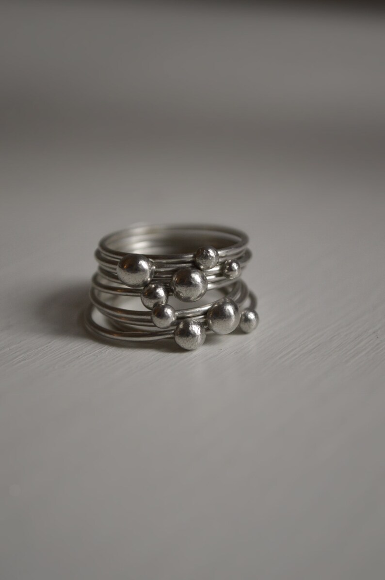 Bubbles rings set rings set stacked rings Silver Stacking Rings One of a kind image 10