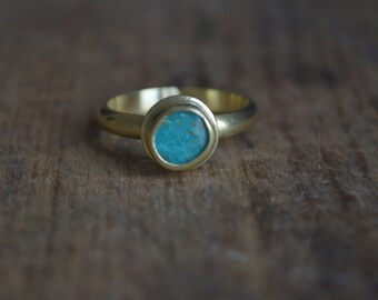 Stone ring - Chrysocolla and brass