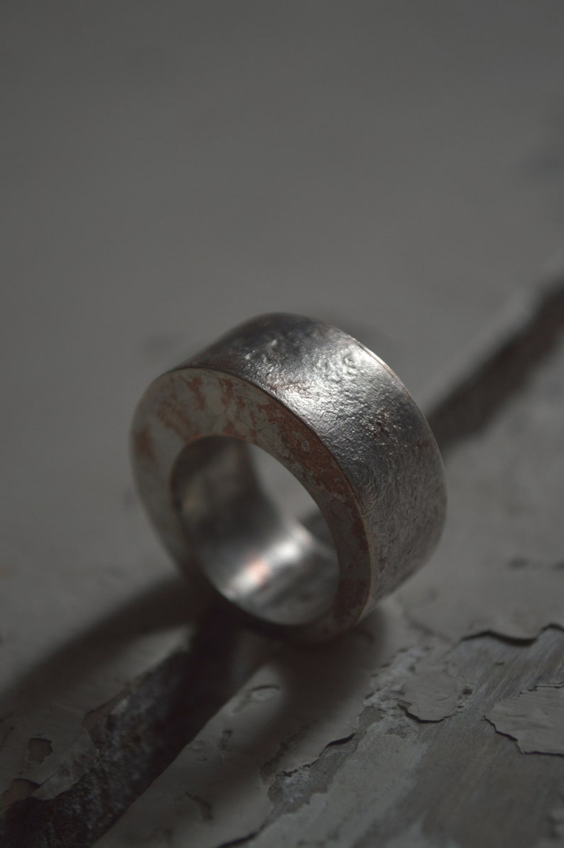 Hollow Ring big ring unisex ring copper and silver round ring organic texture ring image 8