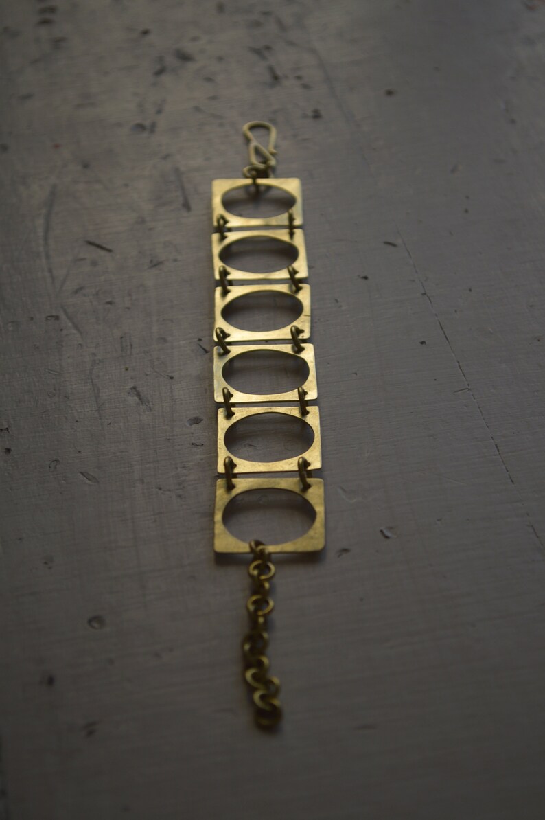 Geometric bracelet rustic bracelet brass rectangles adjustable brass bracelet image 10