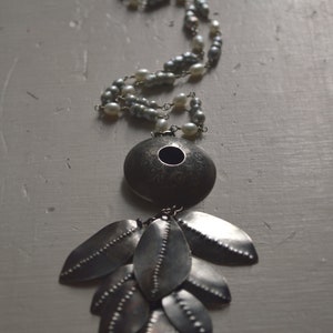 Pearls and leaf necklace long necklace One of a kind image 6