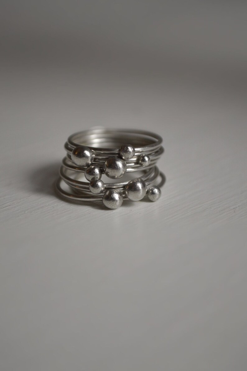 Bubbles rings set rings set stacked rings Silver Stacking Rings One of a kind image 1