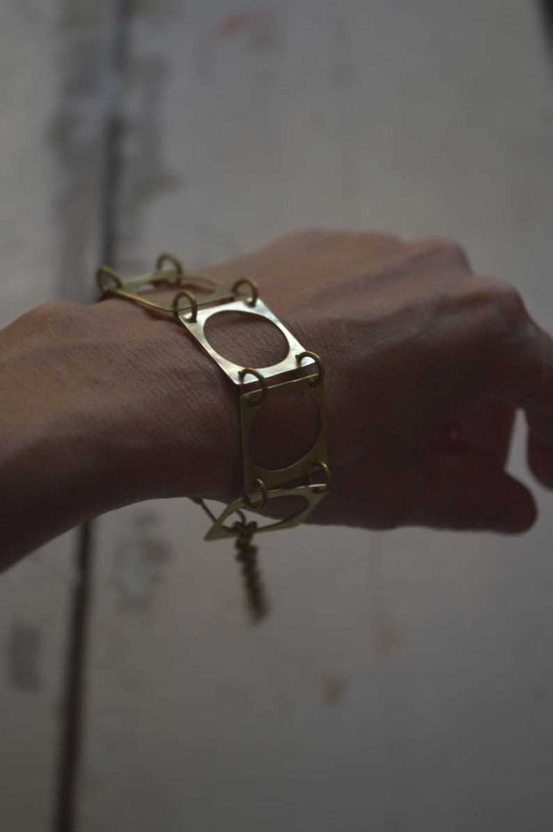 Geometric bracelet rustic bracelet brass rectangles adjustable brass bracelet image 9