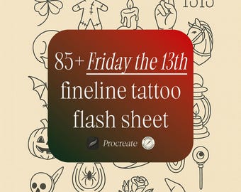 85+ Friday the 13th Fineline Tattoo Flash Sheet (Digital Download)