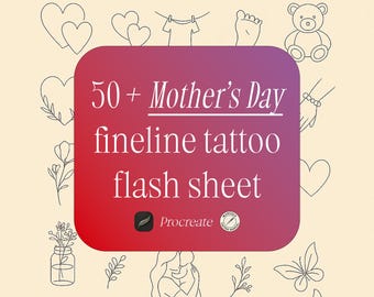 Más de 50 diseños de tatuajes de línea fina para el Día de la Madre / Hoja de diseños (Descarga digital)