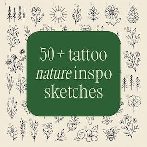 Minimalist Nature Tattoo Flash Sheet | 50+ Fineline Tattoo Sketches | Botanical Line Art Digital Download | Tattoo Design Ideas