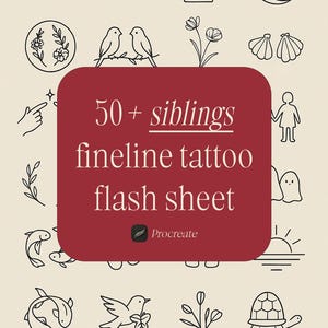 50+ Matching Sibling Tattoos | Fine Line Flash Sheet | Minimalist Family Tattoo Ideas | Procreate Friendly | Digital Download