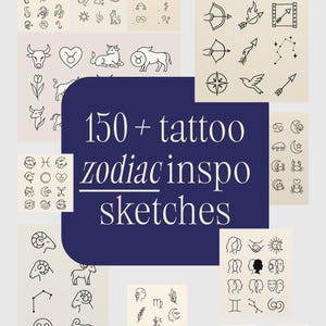 Zodiac Tattoo Flash Bundle | 150+ Minimalist Astrology Tattoo Sketches | Procreate Compatible | Digital Download for Artists