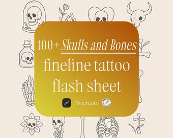 Skull & Bones Fineline Tattoo Flash Sheet: Procreate Stamps (Digital Download)