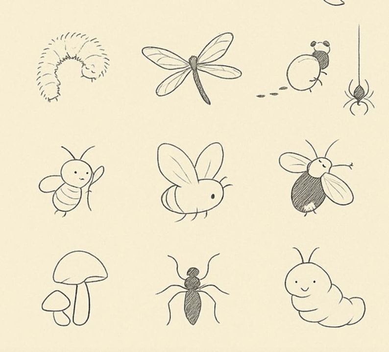 Fineliner Insects Cute Bug Tattoo Flash Sheet | Fineline Insect Art (digital Download) - Etsy