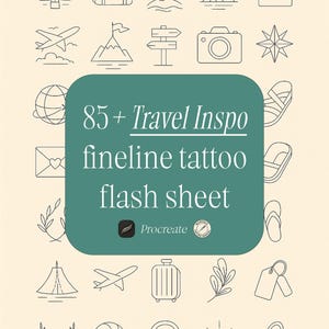 85+ Reise Tattoos | Fineline Wanderlust Blitz Blatt | Minimalist Adventure Tattoo Art | Procreate & Druckbare | Digitaler Download