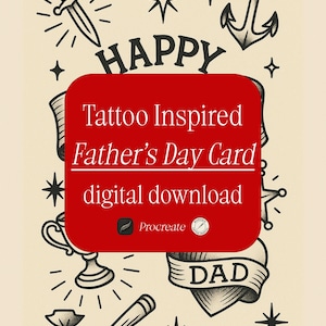 Biglietto d'auguri per la festa del papà con tatuaggio / Biglietto d'auguri stampabile ispirato ai tatuaggi per papà / Download digitale in stile Bold Flash