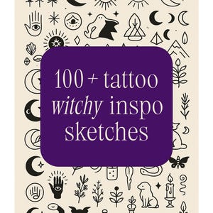 100+ Witchy Tattoo Flash Designs | Occult & Mystic Flash Sheet | Procreate Compatible | Digital Download | Printable Tattoo Art