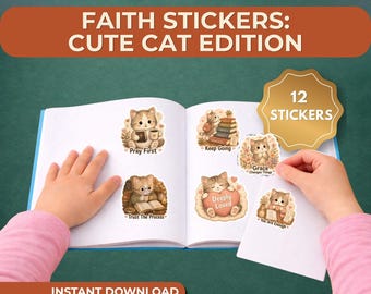Christian Cat Stickers for Kids| Faith Based Kitty Sticker Bundle| Cute Encouragement Stickers| Bible Journaling Stickers