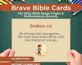 Stage Fright Scripture Cards for Kids, Christian Courage Cards, Bible Verses for Nervous Children