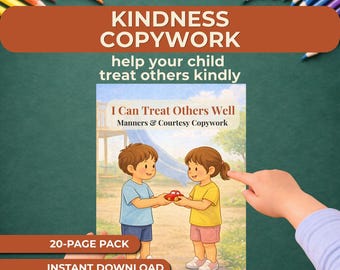 Christian Manners Copywork Kids Printable, Kindness Behavior Training Bible Pack, Homeschool Social Skills