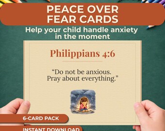Christian Anxiety Scripture Cards for Kids, Peace Over Fear Bible Verses, Faith-Based Calm Tool for School & Travel