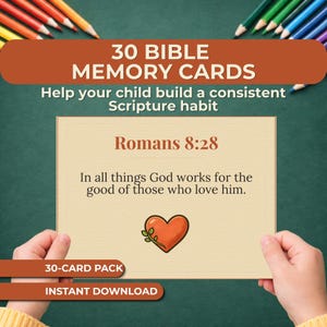 Scripture Memory Card Pack for Kids — 30 Verses + Memory Tools (Ages 4–10)