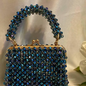 Bolso de hombro con cuentas Bolso con cuentas de cristal Bolso con cuentas de cristal Bolso de lujo Cartera vintage Correa cruzada Regalo para ella Bolso con cuentas Monedero con cuentas