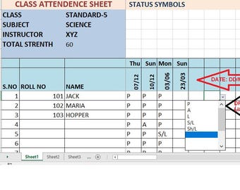Bewerkbare sjabloon voor aanwezigheidsformulier studenten: Excel Tracker (digitale download)