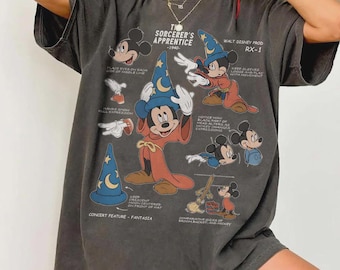 Retro Disney The Sorcerer's Apprentice Fantasia Mickey Sketch Shirt, Disneyland Family Matching Shirts, Disney Fantasmic Mickey Sorcerer Tee