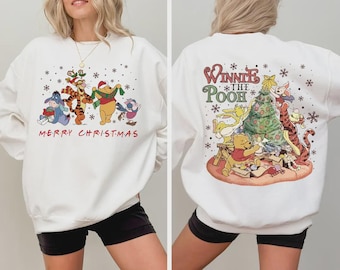 2-Sided Disney Winnie the Pooh Merry Christmas Shirt, Pooh Tigger Piglet Eeyore Christmas Shirt, Disneyland Christmas Matching Family Shirts