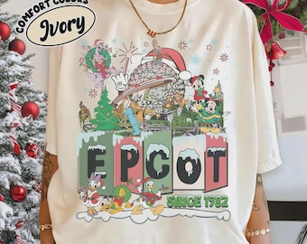 Retro Disney Christmas Epcot International Festival of the Holidays Shirt, Santa Mickey & Friends Xmas Tees, oy To The World Christmas Gifts
