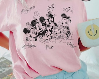 Retro Y2k Mickey and Friends Signatures Baby Comfort Colors Shirt, Vintage Mickey & Co Tee, Disney Sketch Shirt, Disneyland Trip 2025 Shirts