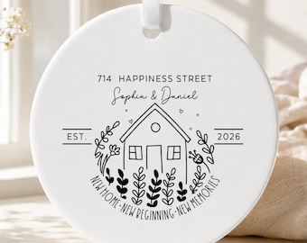 New Home Ornament, Personalized Housewarming Gift, Custom Couple Address Keepsake, First House Ceramic Ornament, Closing Gift