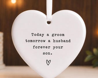 Corazón de cerámica, regalo para la madre del novio, recuerdo de boda del hijo, regalo sentimental para el Día de la Madre, adorno colgante en forma de corazón.