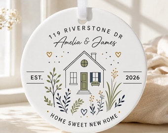 Personalized New Home Ornament With Custom Address Names Year, Housewarming Gift For Couple, First Home Keepsake