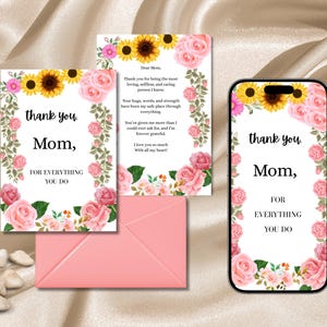 Carte de remerciement pour maman imprimable, cadeau pour maman, carte de remerciement pour maman, carte de remerciement numérique pour maman