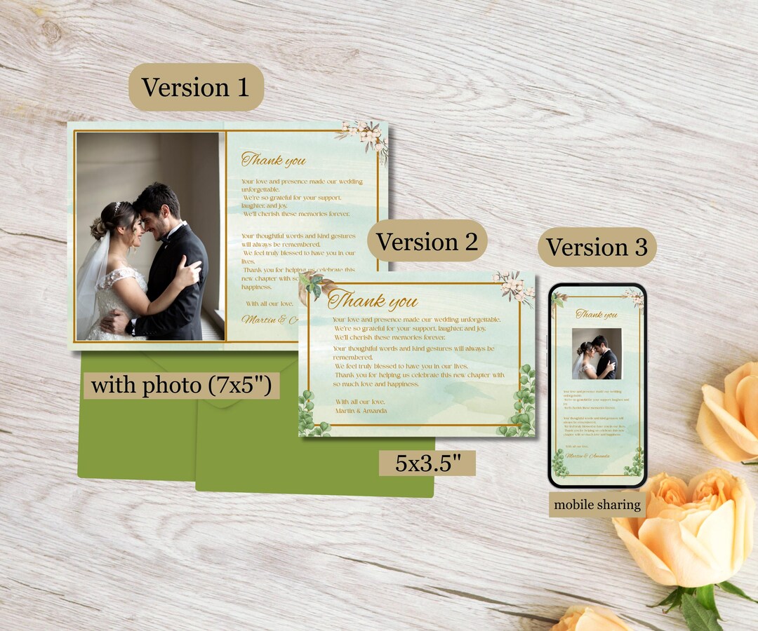 Editable Wedding Thank You Card Template: Canva Photo Note (digital ...