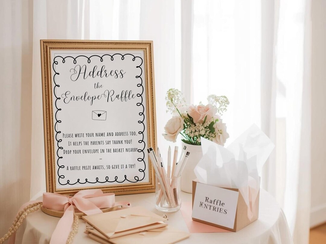 Envelope Raffle Game Address the Envelope Raffle Sign | Baby Shower Game | Doodle & Plain ...