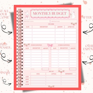 Pink Monthly Budget Planner: Income, Expenses, Savings Tracker (PDF Printable Sheet
